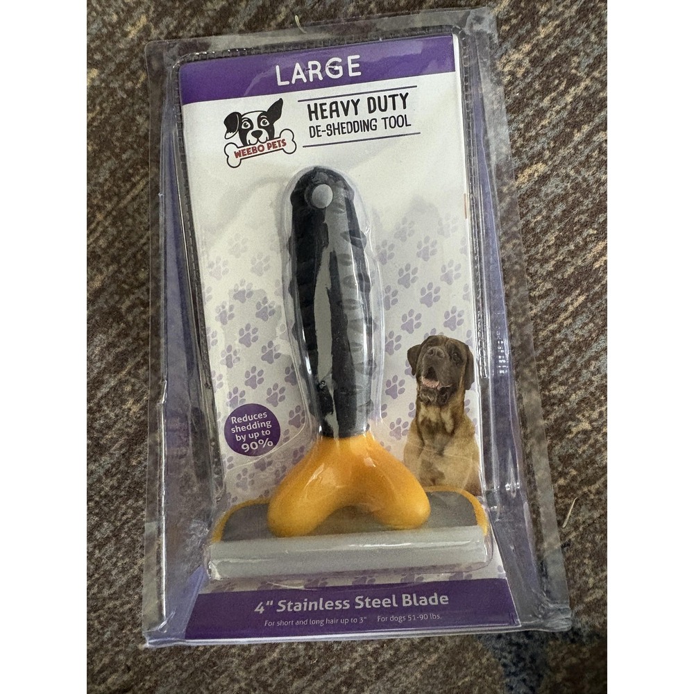 Weebo Pets Heavy Duty De-Shedding Tool Large Dogs 51-90 Lbs 4" Stainless Blade